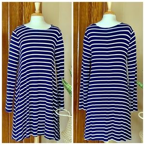 Navy & White Striped Long-Sleeve Swing Dress